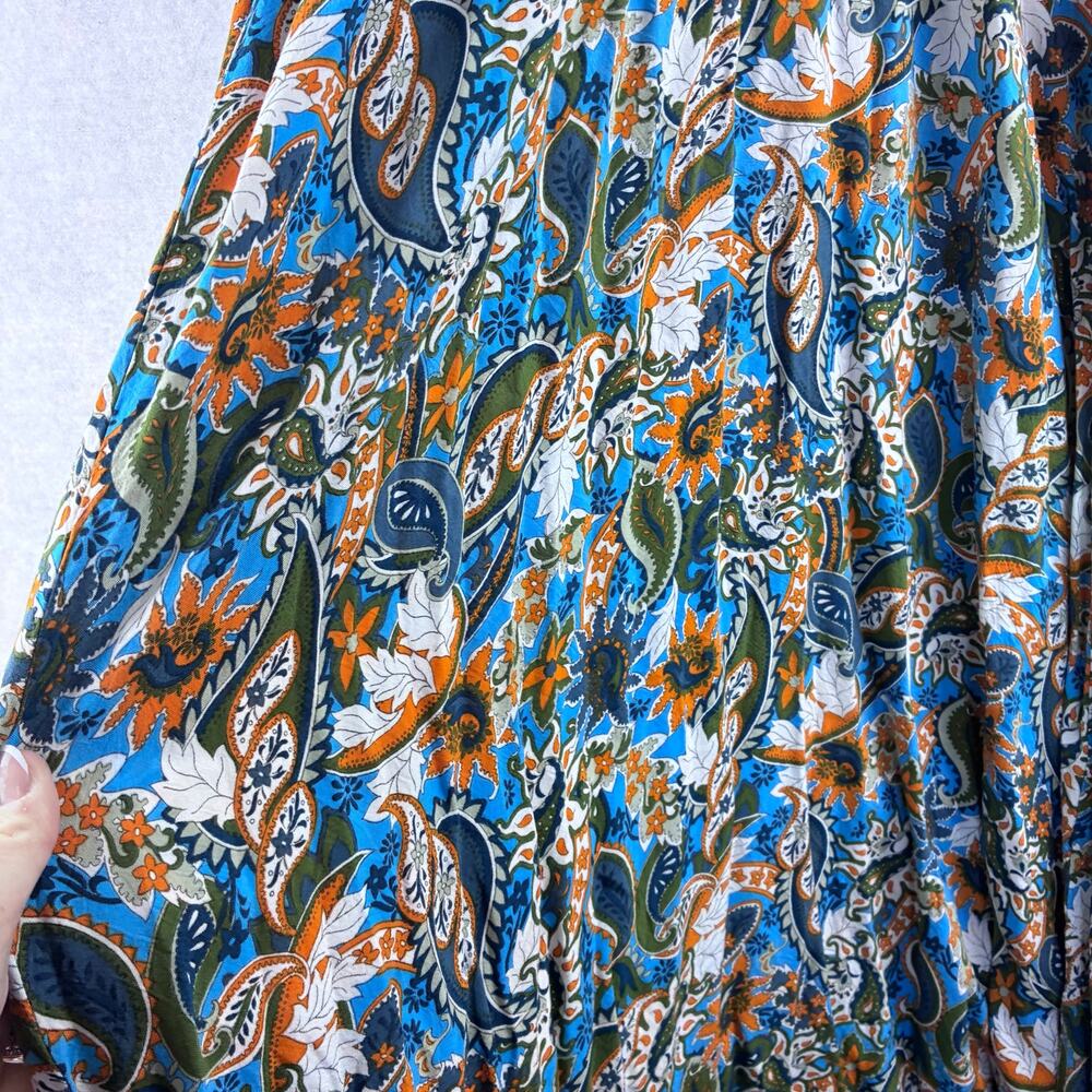 Harlow & Rose Paisley Floral Maxi Dress Womens XL Blue Fit Flare Peasant Cottage - Picture 5 of 12